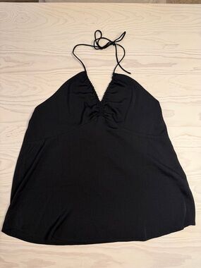 Banana Republic Black Halter Neck Ruched V-Neck Tank Top